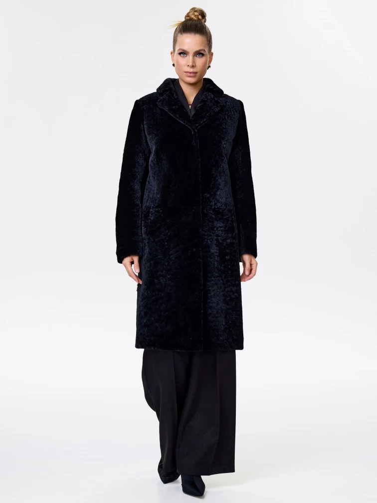 Длинная дубленка из астрагана на кнопках для женщин премиум класса 53мех, синяя, размер 46, артикул 17560-6