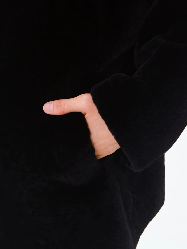 Короткая женская дубленка из астрагана на молнии 2065, черная, размер 48, артикул 64680-3