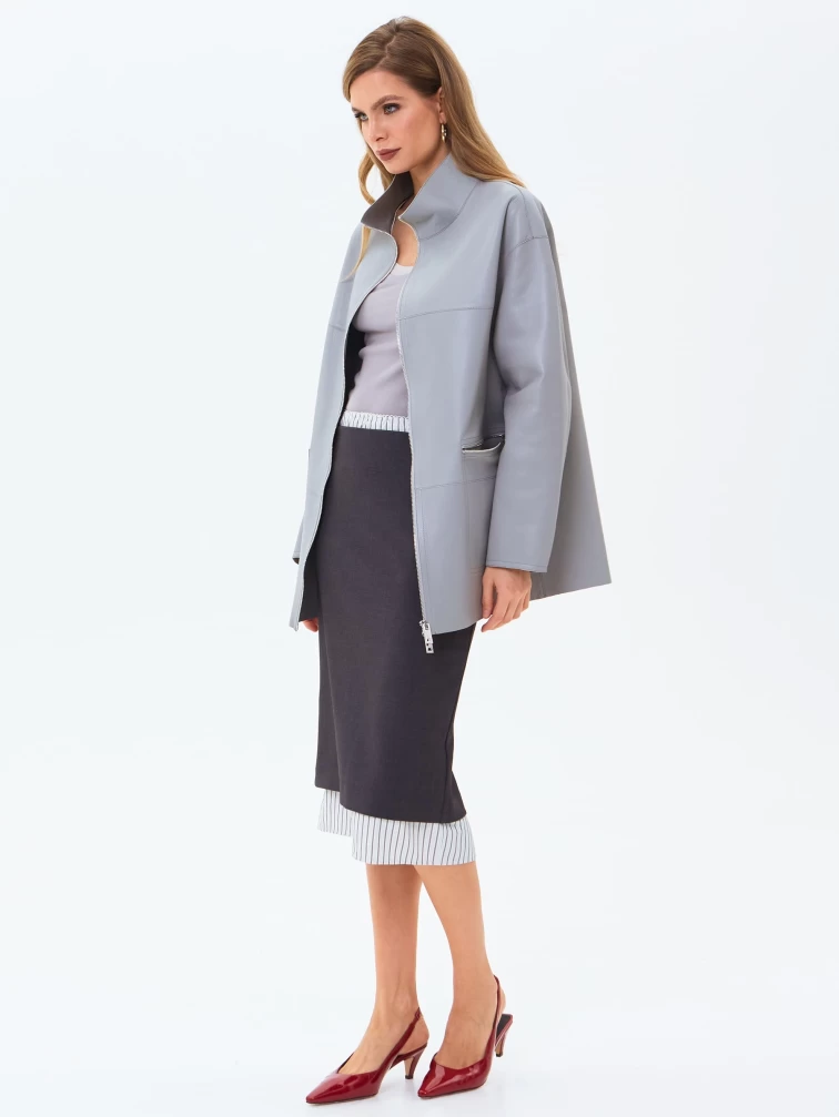 Женская кожаная куртка премиум класса 3089, серая, размер 50, артикул 24420-6