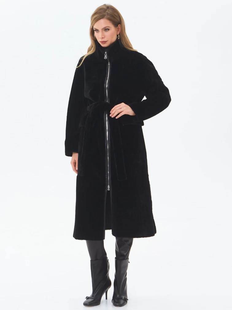 Длинная женская шуба из астрагана 2062, черная, размер 46, артикул 64690-1
