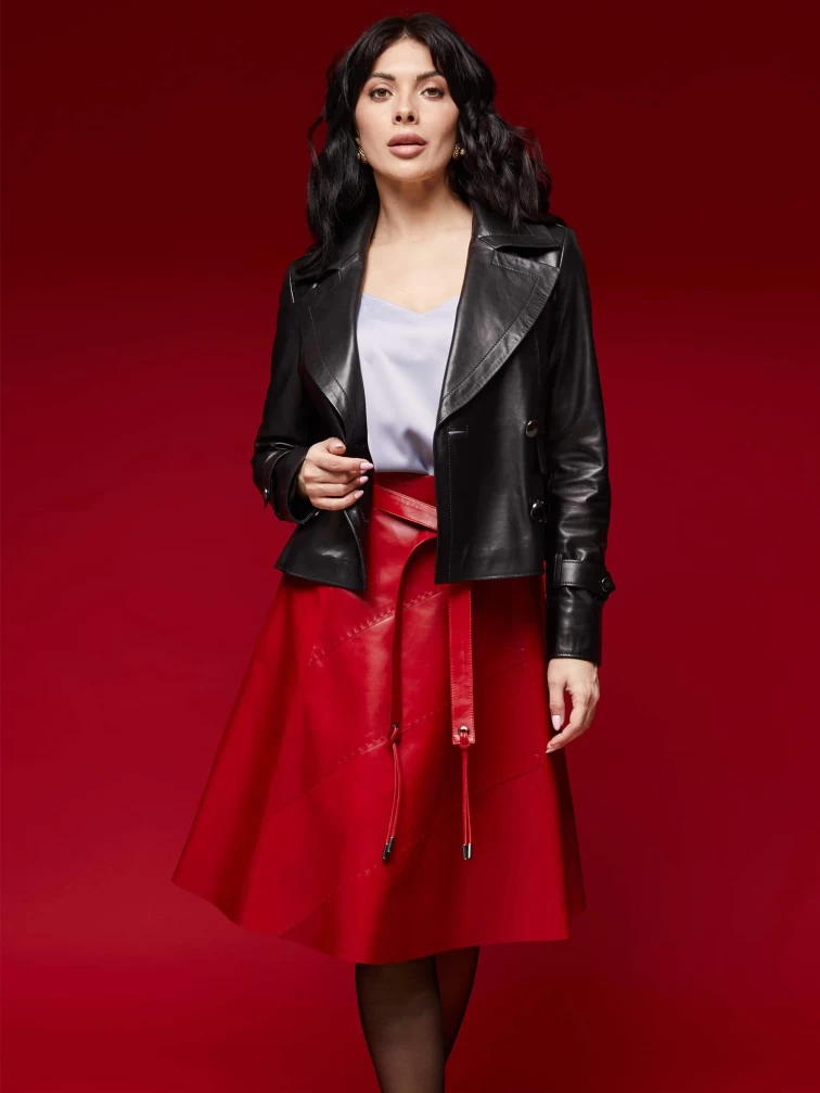 Красная кожаная юбка 01рс, размер 52, артикул 85142-2