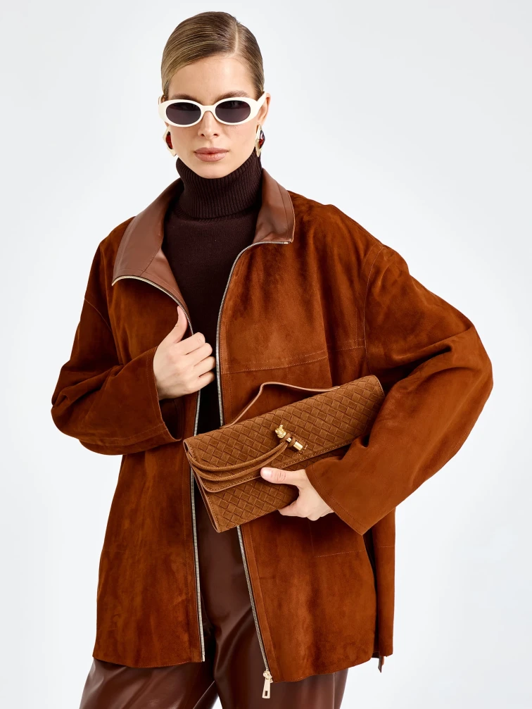 Женская замшевая куртка премиум класса 3090з, виски, размер 48, артикул 92410-6