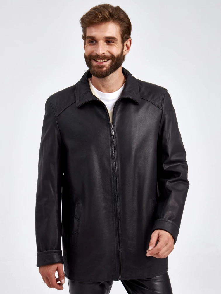Кожаная куртка мужская 522, черная, размер 50, артикул 29340-0