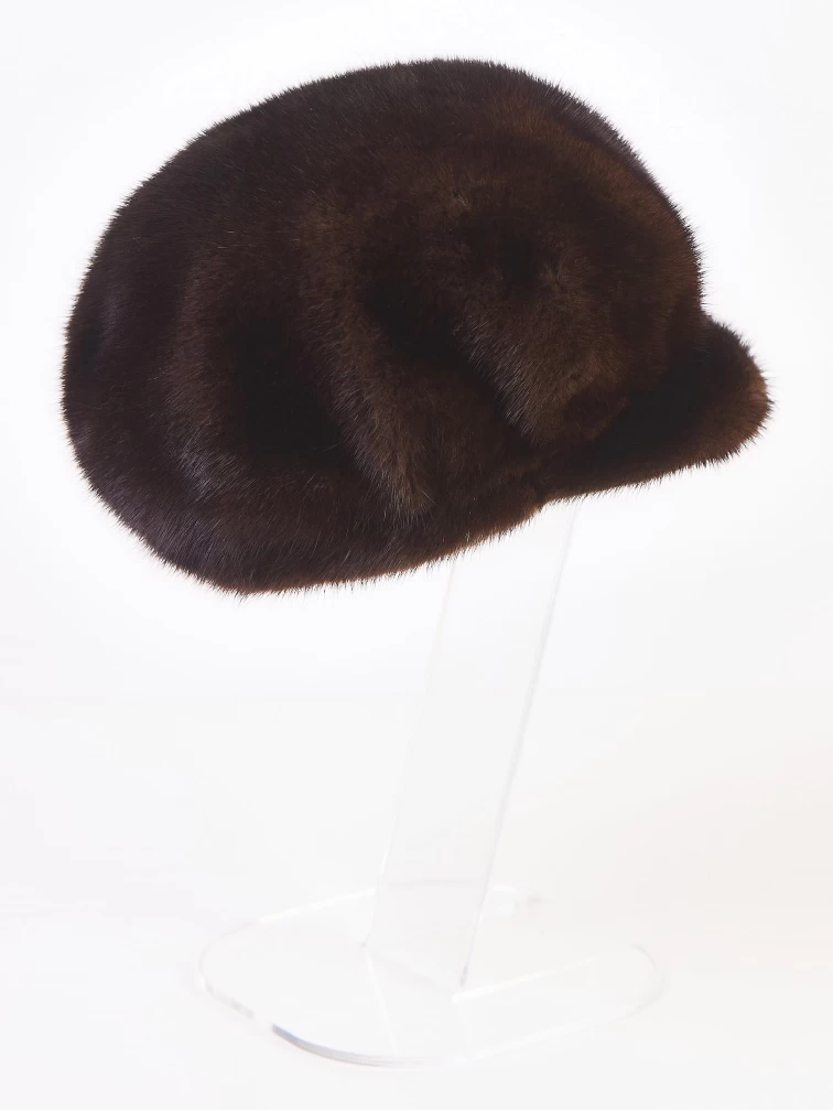 Головной убор (кепи) из меха норки женский М-128, темно-коричневый, размер 58, артикул 51630-1