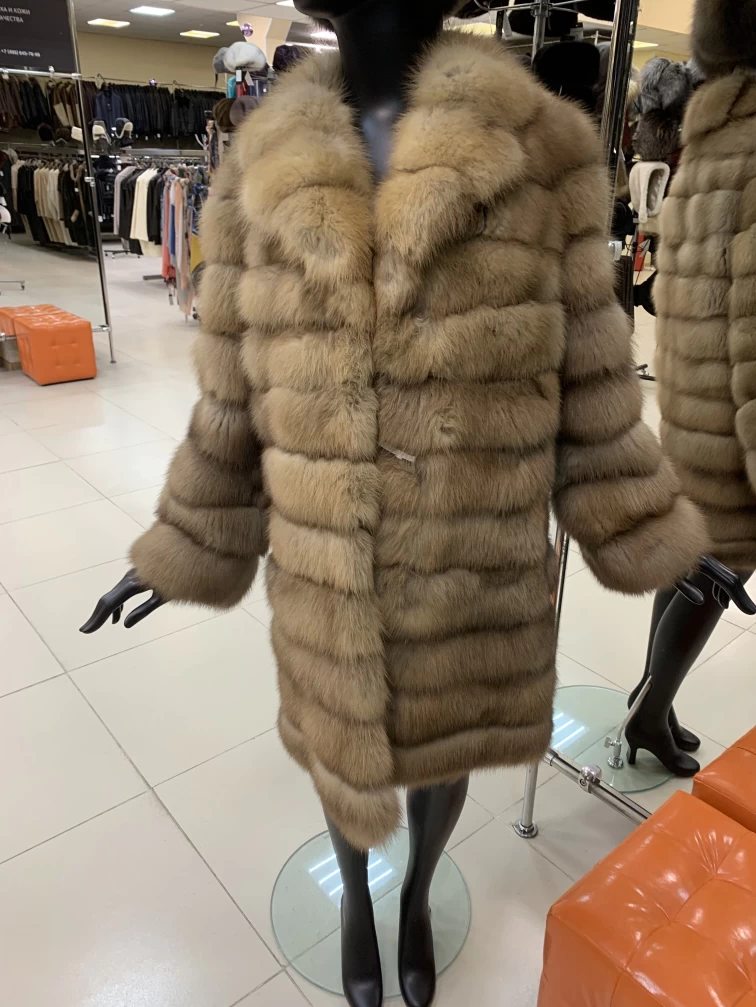 Поперечная шуба из куницы для женщин 2а, светло-коричневая, размер 44, артикул 33350-3