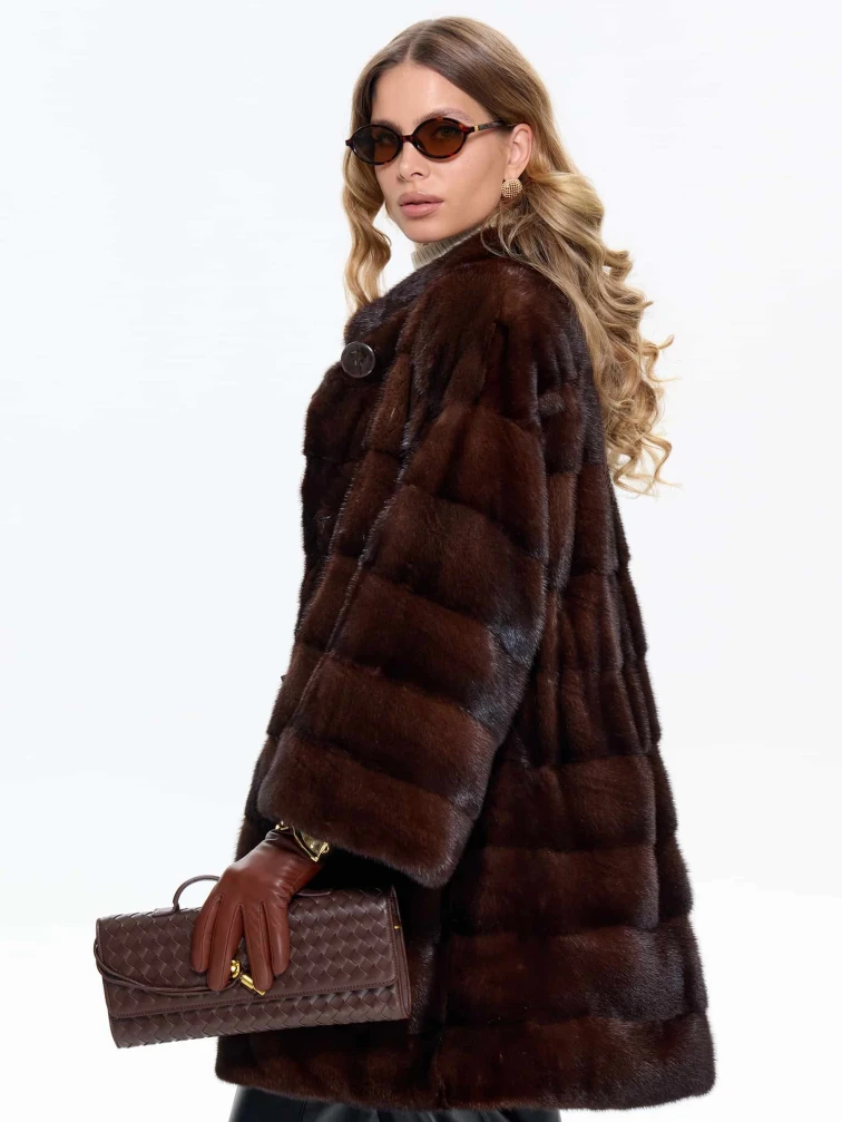 Короткая коричневая норковая женская шуба MANAKAS 2524, размер 38, артикул 34470-3
