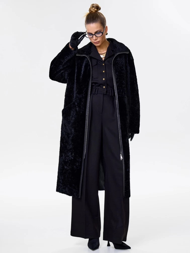 Длинное женское пальто из натуральной овчины астрагана премиум класса 2060, черное, размер 46, артикул 64320-1