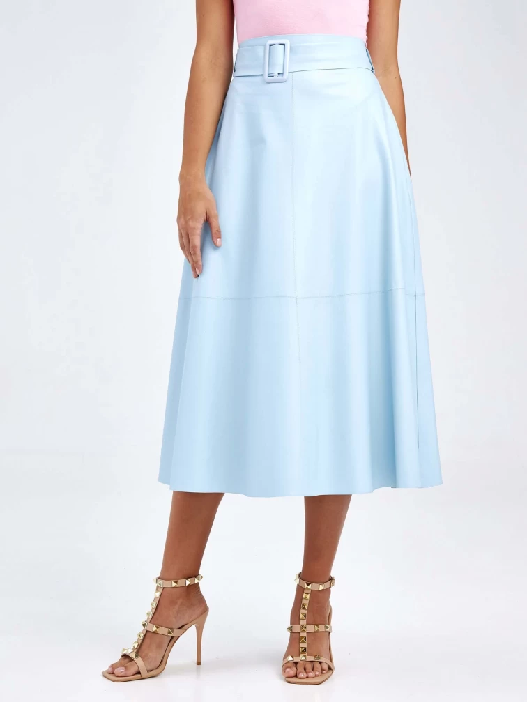 Женские кожаная юбка из экокожи 4820757, голубая, размер 48, артикул 85770-4