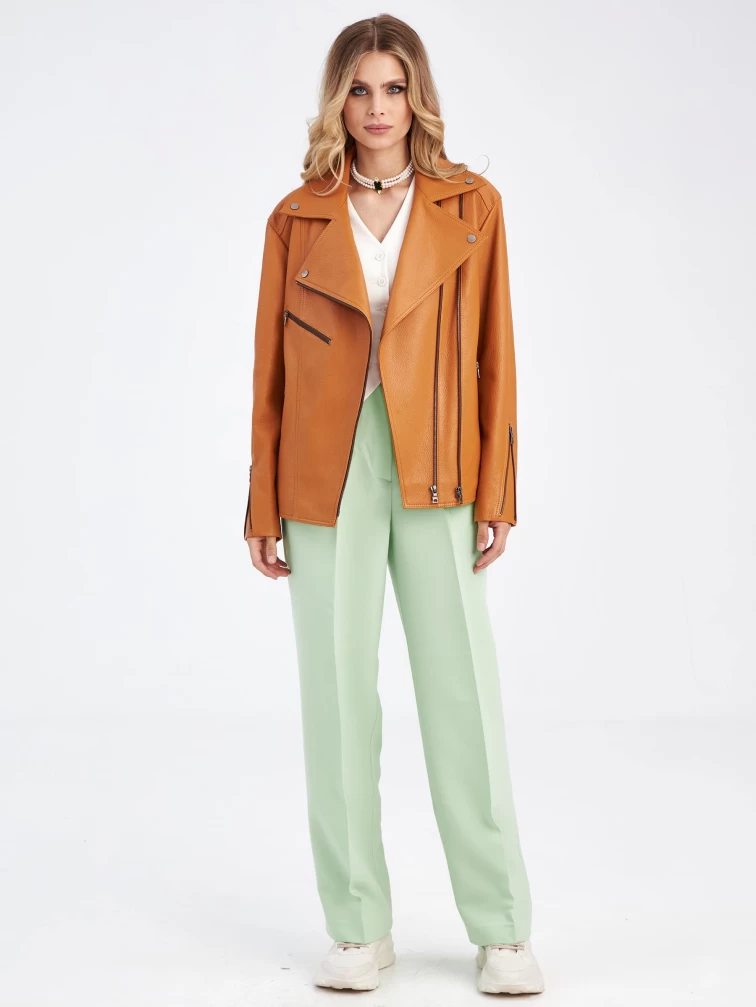 Женская кожаная куртка косуха премиум класса 3047, табачная, размер 48, артикул 23310-1