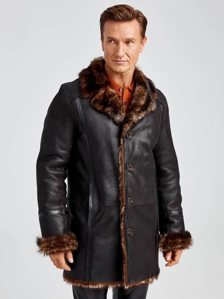 Классическая мужская дубленка из тосканы премиум класса Леон(т), черный триколор, размер 60, артикул 70711-0