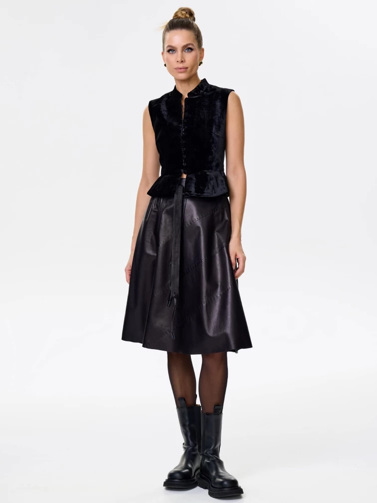 Кожаная расклешенная юбка из натуральной кожи 01рс, черная, размер 44, артикул 85460-3
