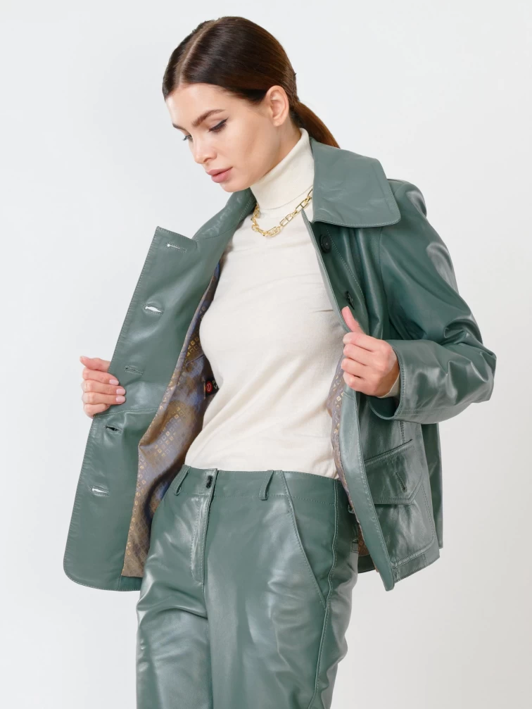 Кожаная куртка пиджак женская 302, оливковый, размер 46, артикул 90800-2