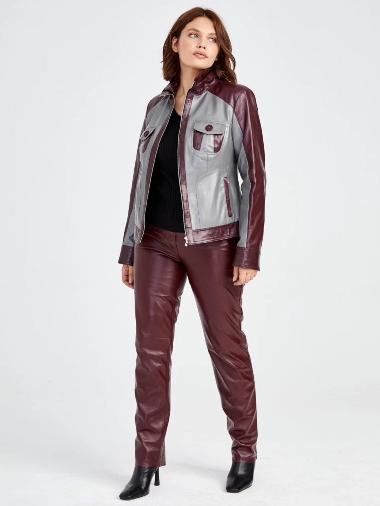 Кожаная куртка женская 341, серая, размер 38, артикул 91540-5