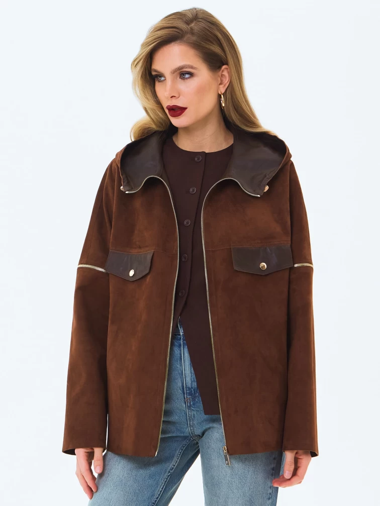 Женская куртка из натуральной замши премиум класса 3086з, коньячная, размер 46, артикул 24500-2