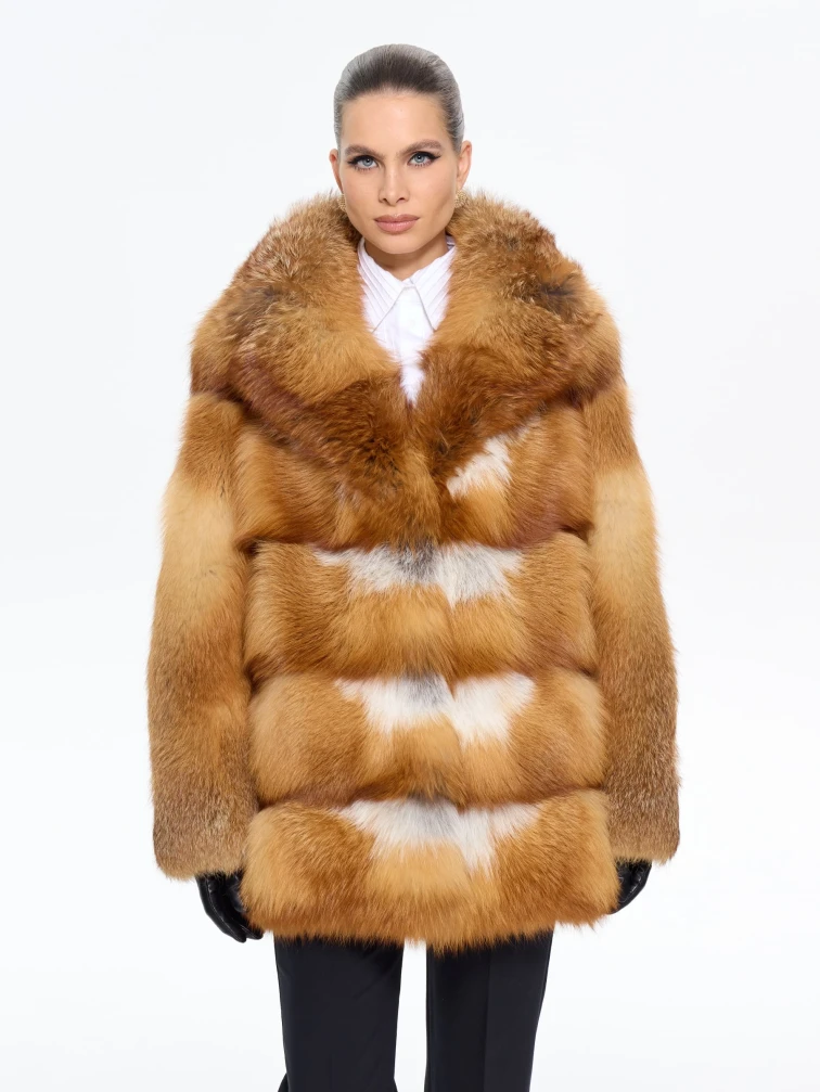 Женская короткая шуба из меха лисы Л1010 - 384, рыжая, размер 46, артикул 65290-4