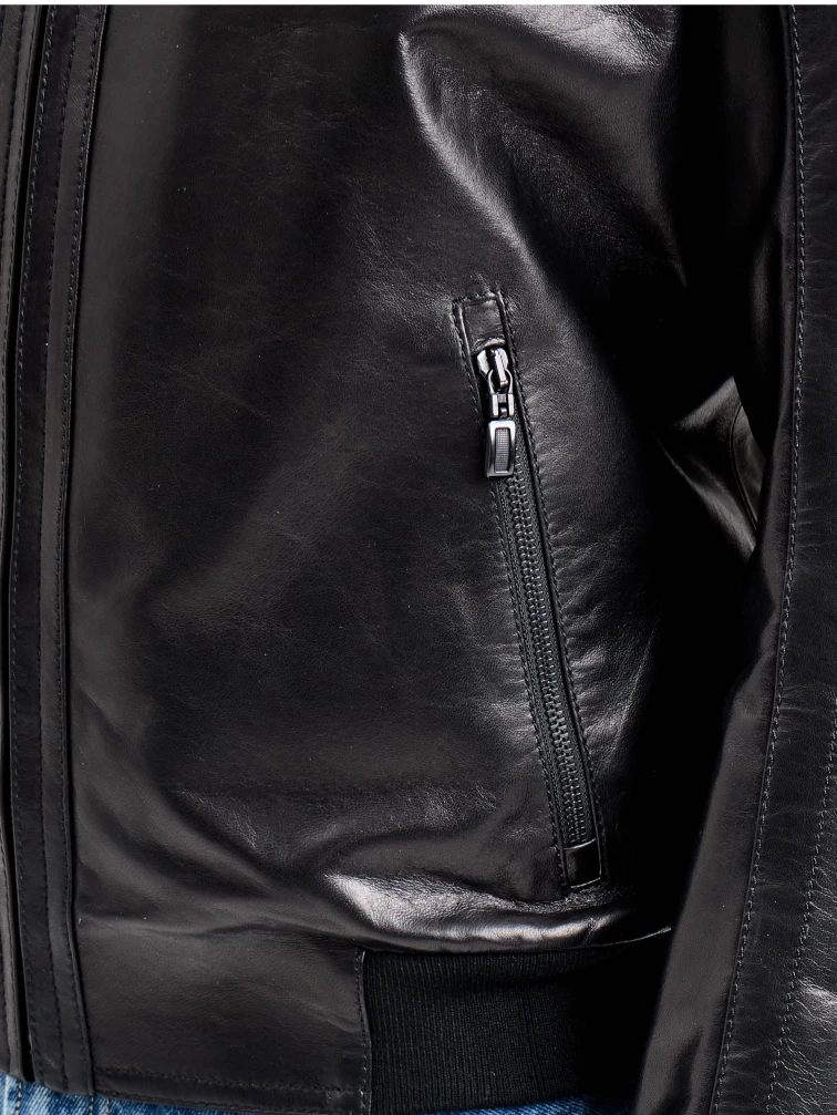 Короткая мужская кожаная куртка премиум класса 531, черная, размер 48, артикул 29790-3