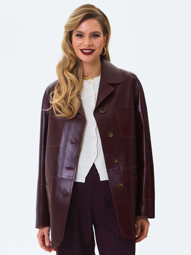 Кожаная куртка премиум класса для женщин 3092, бордовая, размер 46, артикул 24320-0
