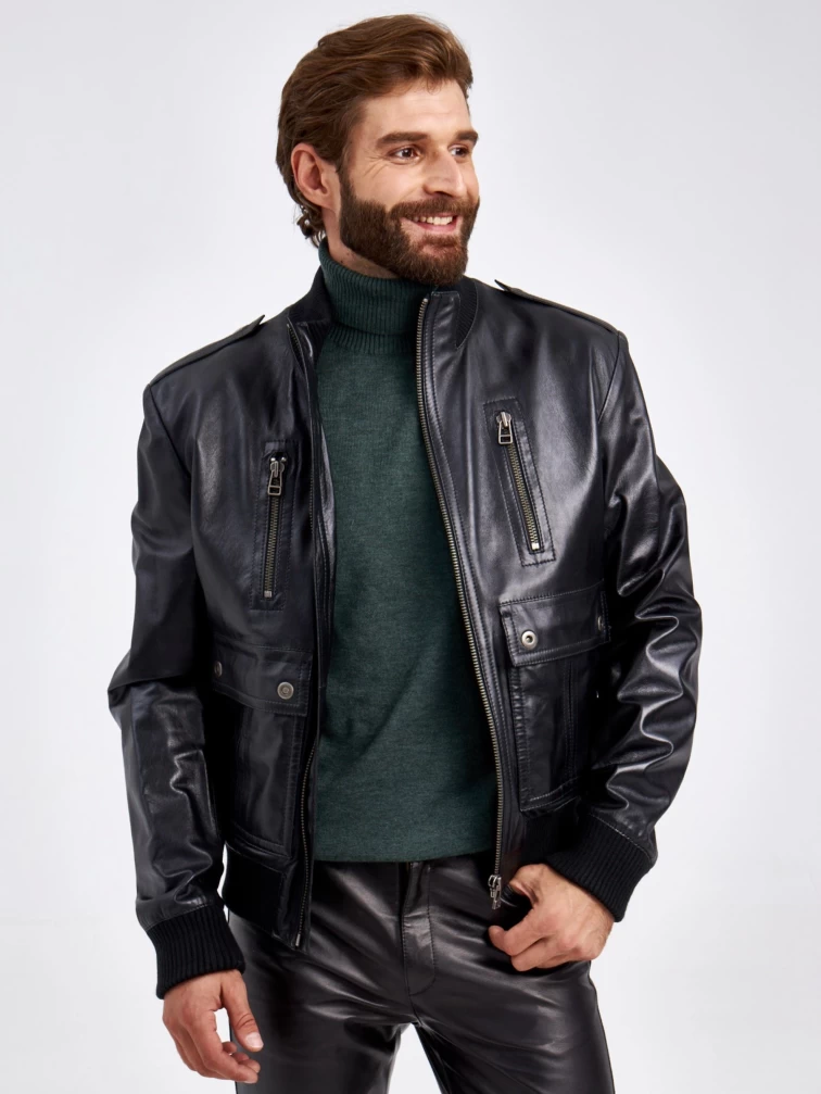 Кожаная куртка бомбер мужская Роми М, черная, размер 50, артикул 29410-6