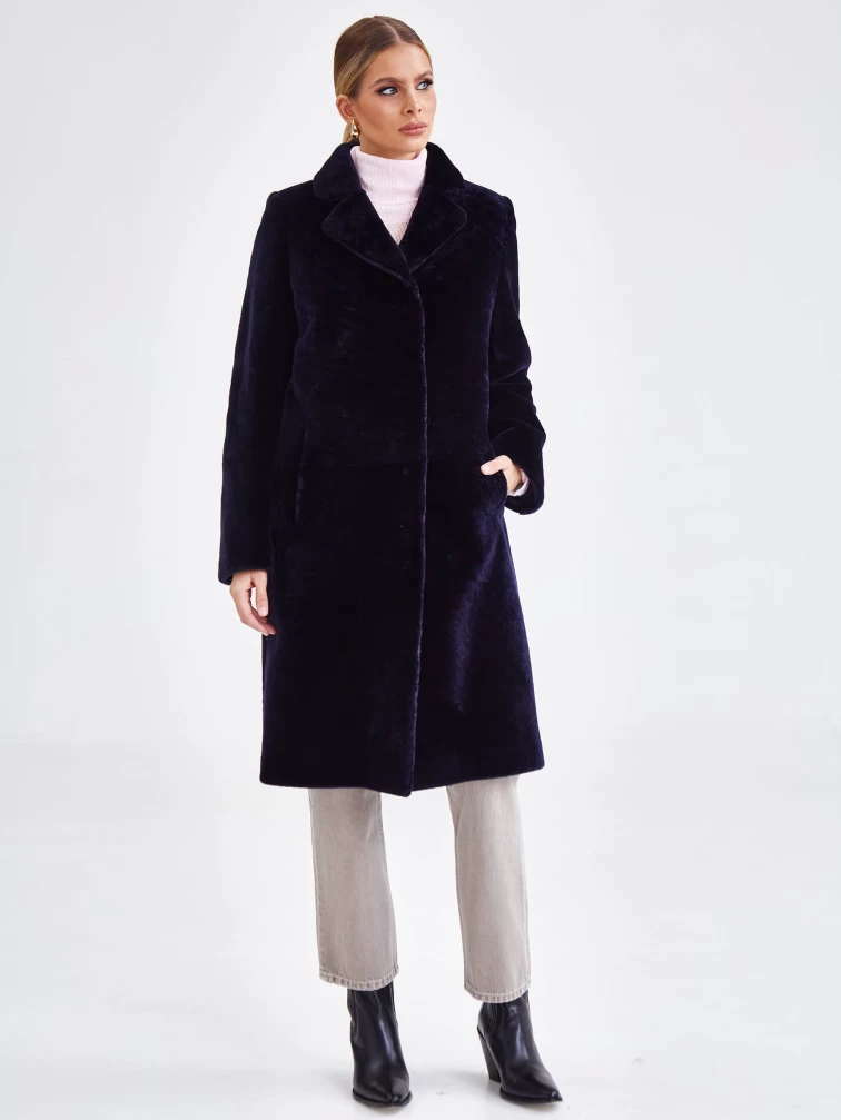 Шуба из астрагана на кнопках для женщин премиум класса 53мех, синяя, размер 46, артикул 13650-7
