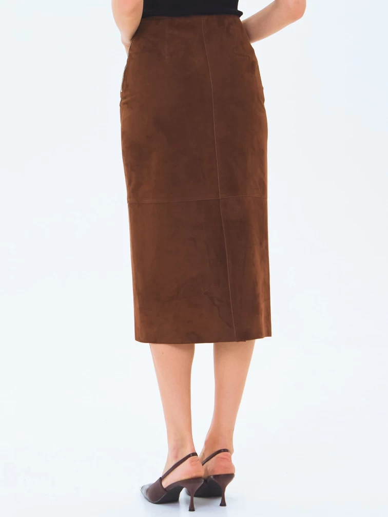 Замшевая юбка-миди 18з, коньячная, размер 42, артикул 85990-5