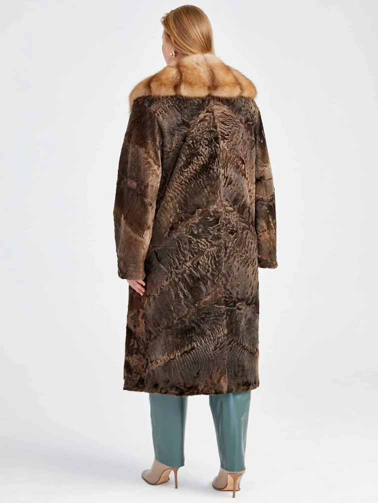 Шуба женская из меха каракуля с мехом куницы Екатерина(вк), коричневая сур, размер 54, артикул  22740-5