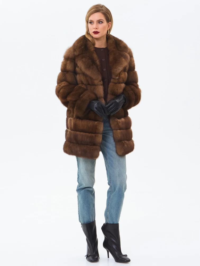 Шуба из меха соболя женская премиум класса 2А, темно-коричневая, размер 46, артикул 34210-6
