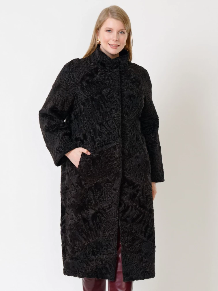 Зимний комплект женский: Шуба из каракуля 17101 + Брюки 02, коричневый/бордовый, р. 44, арт. 111316-5