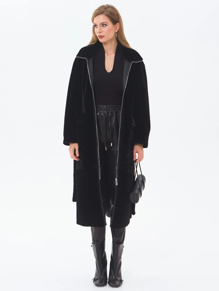 Длинная женская шуба из астрагана 2062, черная, размер 46, артикул 64690-9