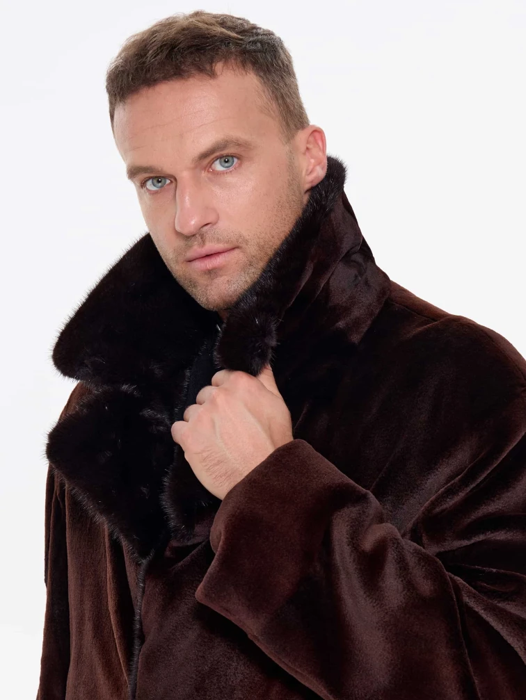 Мужская двубортная норковая шуба CADANO F086389A, коричневая, размер 56, артикул 34540-2