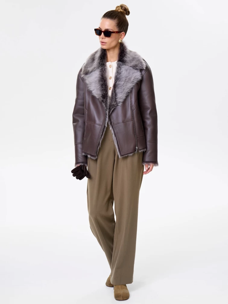 Короткая женская дубленка из тосканы премиум класса 2049, коричневая, размер 44, артикул 64200-10