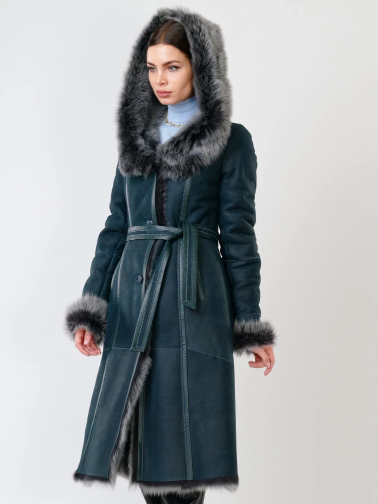 Зимний комплект женский: Дубленка 132 + Брюки 03, синий/черный, р. 44, арт. 111355-4