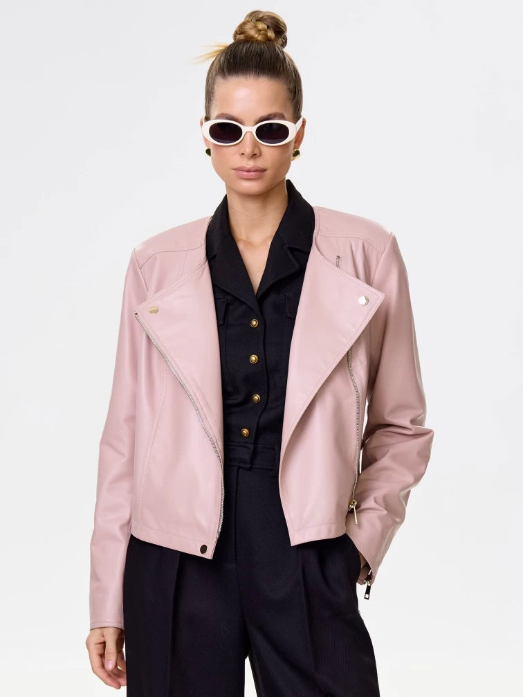 Пудровая кожаная женская косуха 389, размер 42, артикул 90451-3