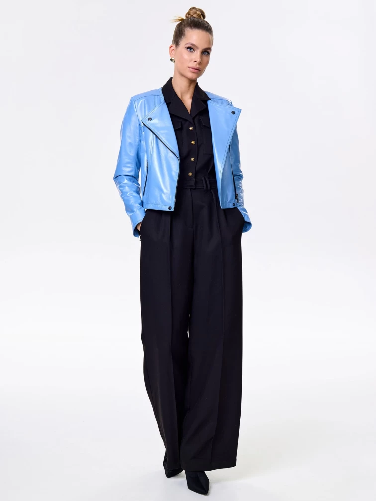 Голубая женская кожаная косуха 389, размер 44, артикул 90421-1