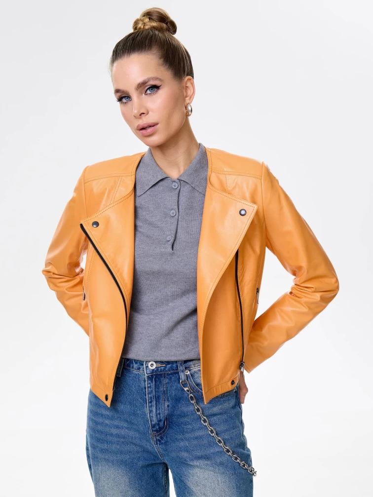 Оранжевая кожаная косуха для женщин 389, размер 46, артикул 90441-3