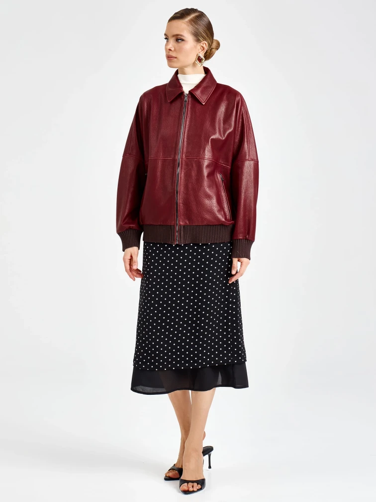 Женская бордовая кожаная куртка бомбер премиум класса 3106, размер 44, артикул 92170-6
