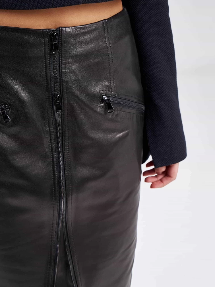 Модная женская кожаная юбка 13, черная, размер 44, артикул 85930-2