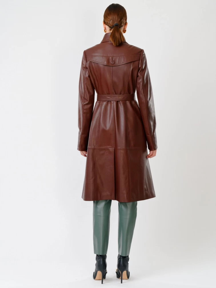 Кожаный двубортный женский плащ с поясом 3003, ореховый, размер 48, артикул 60591-6