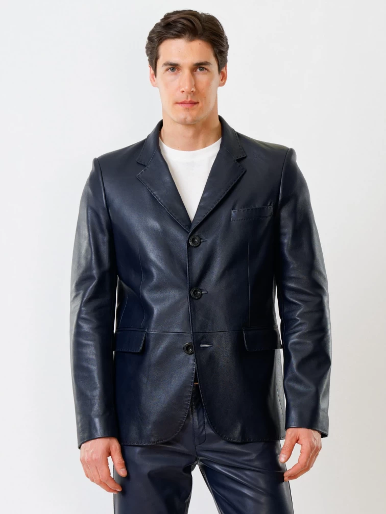 Кожаный костюм мужской: Пиджак 543 + Брюки 01, синий, р. 48, артикул 140150-4