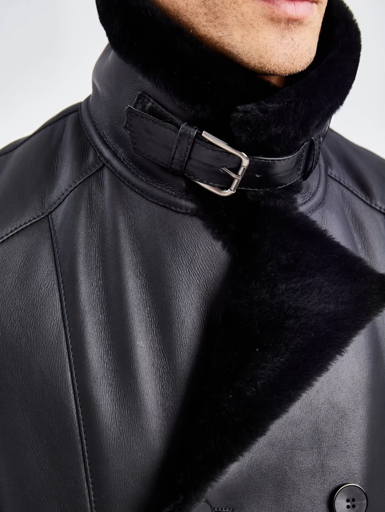 Двубортное мужское пальто из натуральной овчины премиум класса 432, черная, размер 54, артикул 71380-4