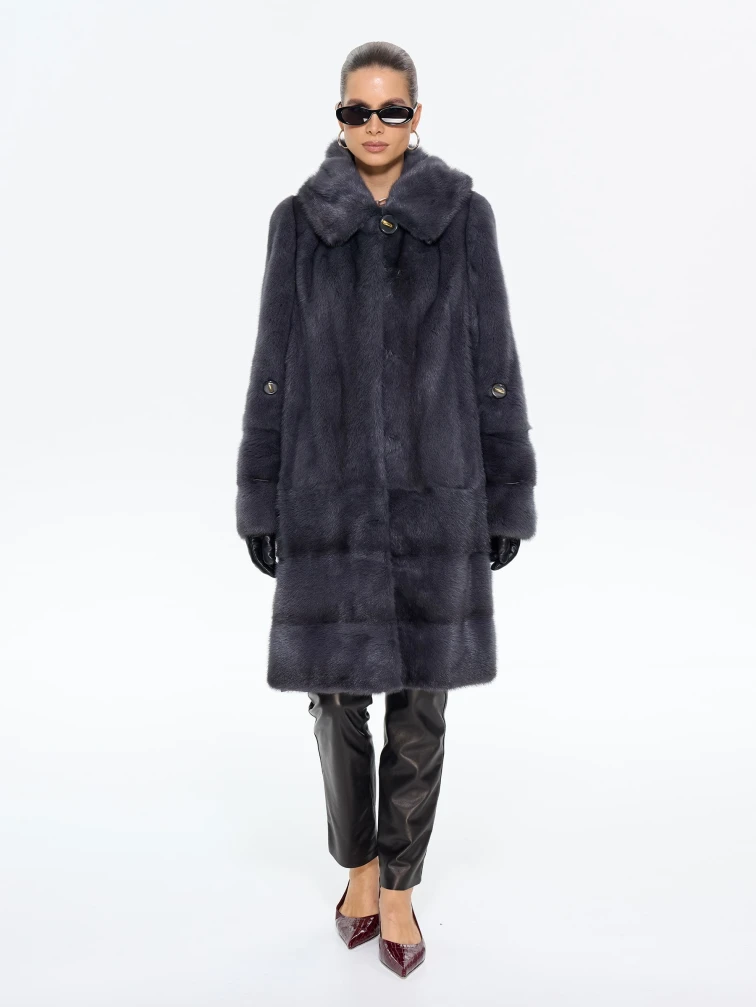 Женская шуба из меха норки с капюшоном М-101-3- 319, графитовая, размер 54, артикул 65380-0