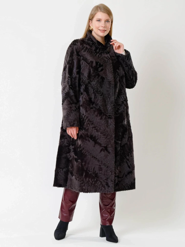 Длинная женская каракулевая шуба Елизавета(с), коричневая, размер 56, артикул 22680-2