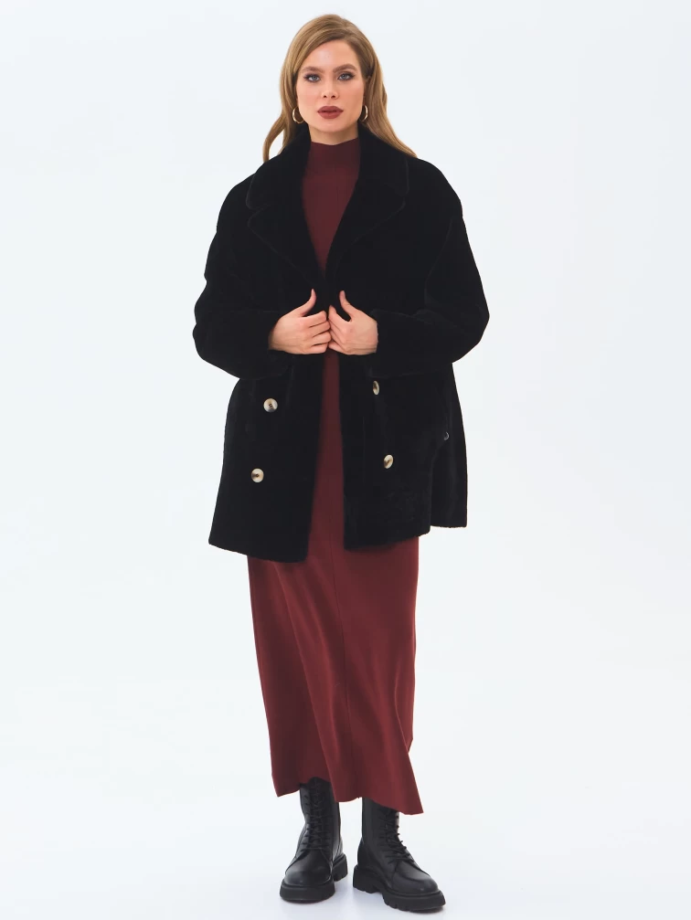 Женская дубленка из астрагана 2064, черная, размер 48, артикул 64640-4