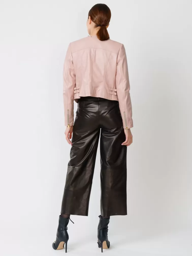 Кожаный комплект женский: Куртка 389 + Брюки 05, пудровый/черный, р. 42, арт. 111115-2