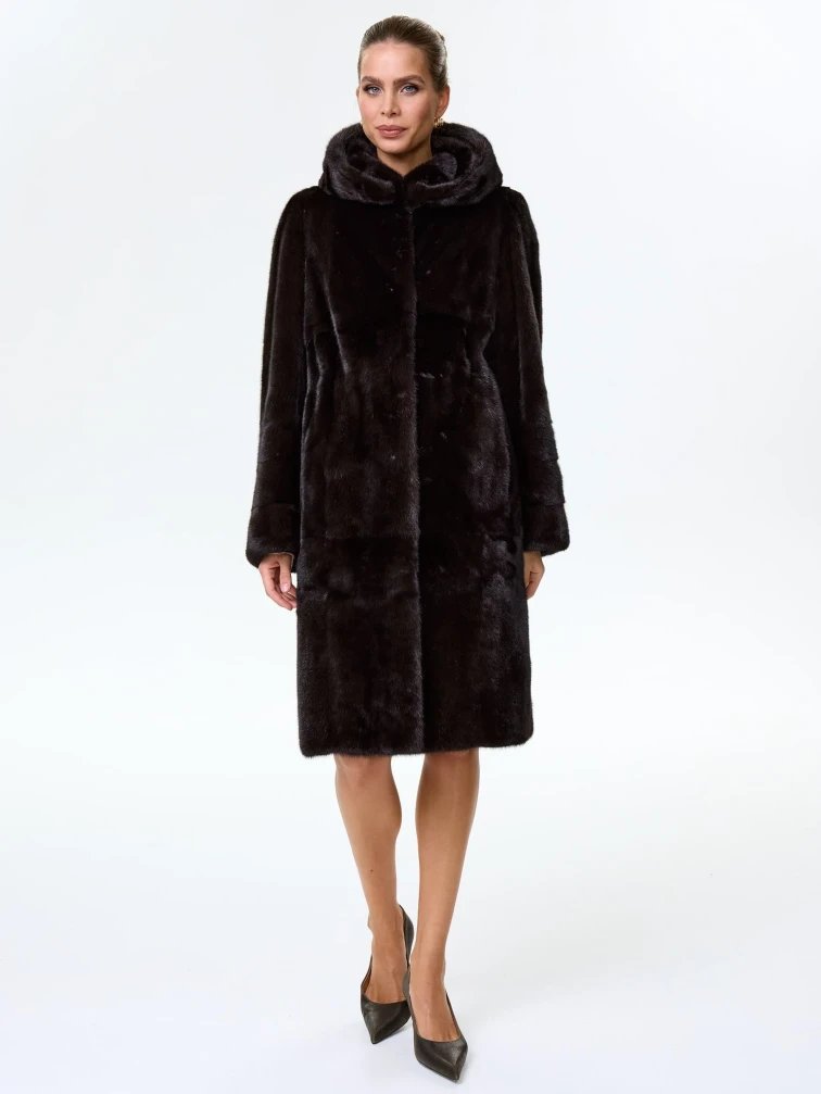 Шуба длинная из меха норки женская Надежда(к), черная, размер 48, артикул 64530-1