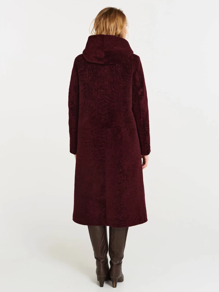 Дубленка женская из астрагана с капюшоном 49мех, бордовая, размер 46, артикул 17481-3