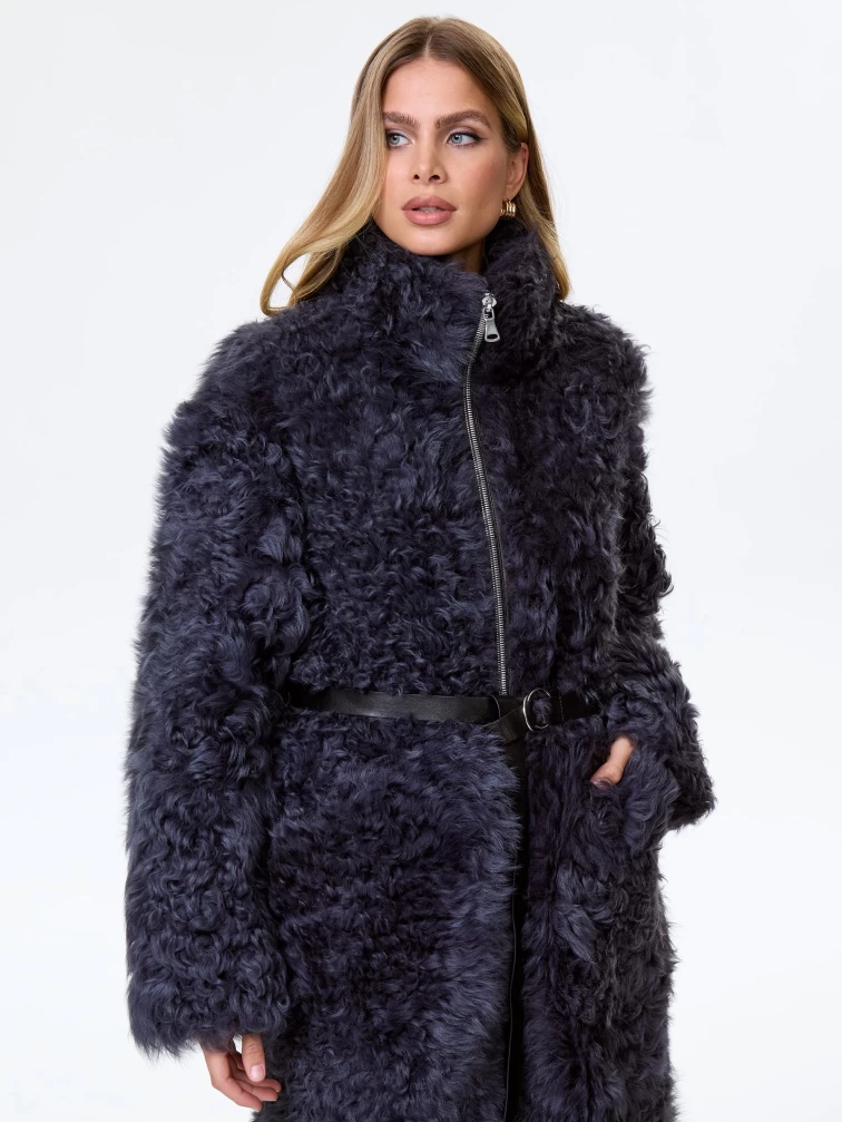 Длинная женская дубленка из натуральной овчины тиградо премиум класса 2025, темно-серая, размер 44, артикул 64210-0