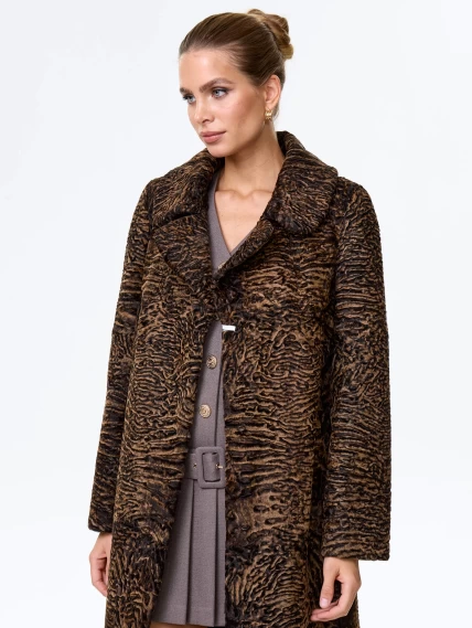 Длинное пальто из меха каракульчи для женщин премиум класса Лола(ав), темно-коричневое, размер 50, артикул 33980-5