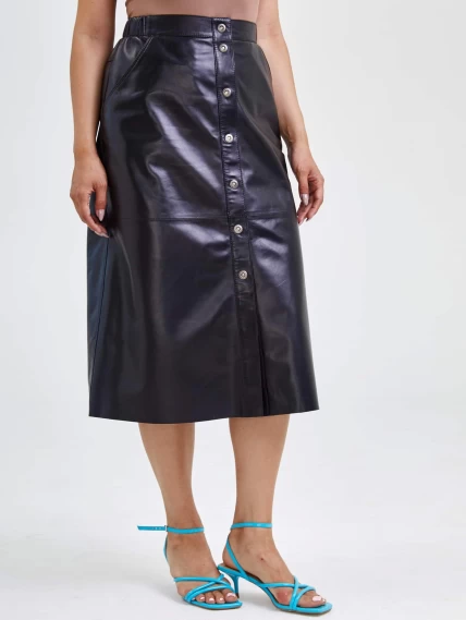 Длинная кожаная юбка 08, черная, размер 44, артикул 85550-7