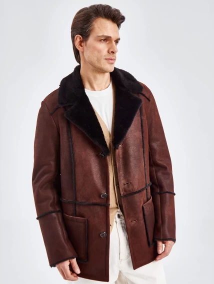 Дубленка пиджак с выпущенным мехом для мужчин премиум класса 434, виски, размер 48, артикул 71440-3