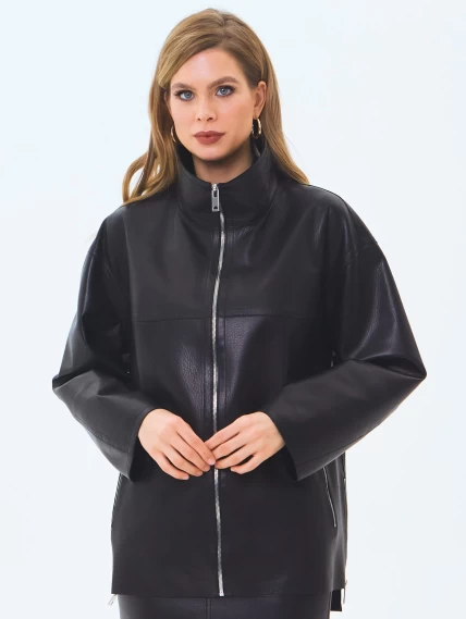 Кожаная куртка премиум класса для женщин 3090, черная, размер 48, артикул 24340-4